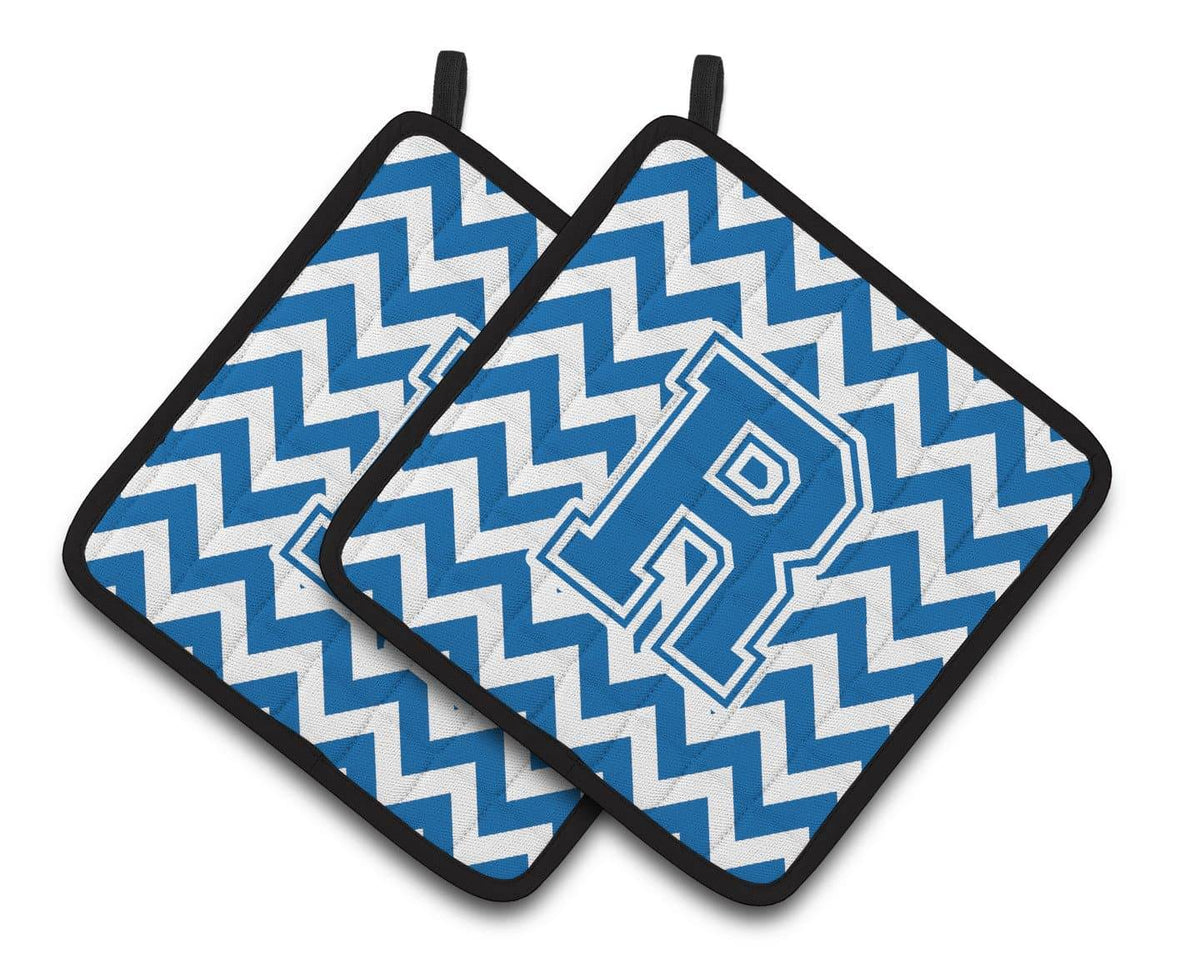 Letter R Chevron Blue and White Pair of Pot Holders CJ1056-RPTHD - the-store.com