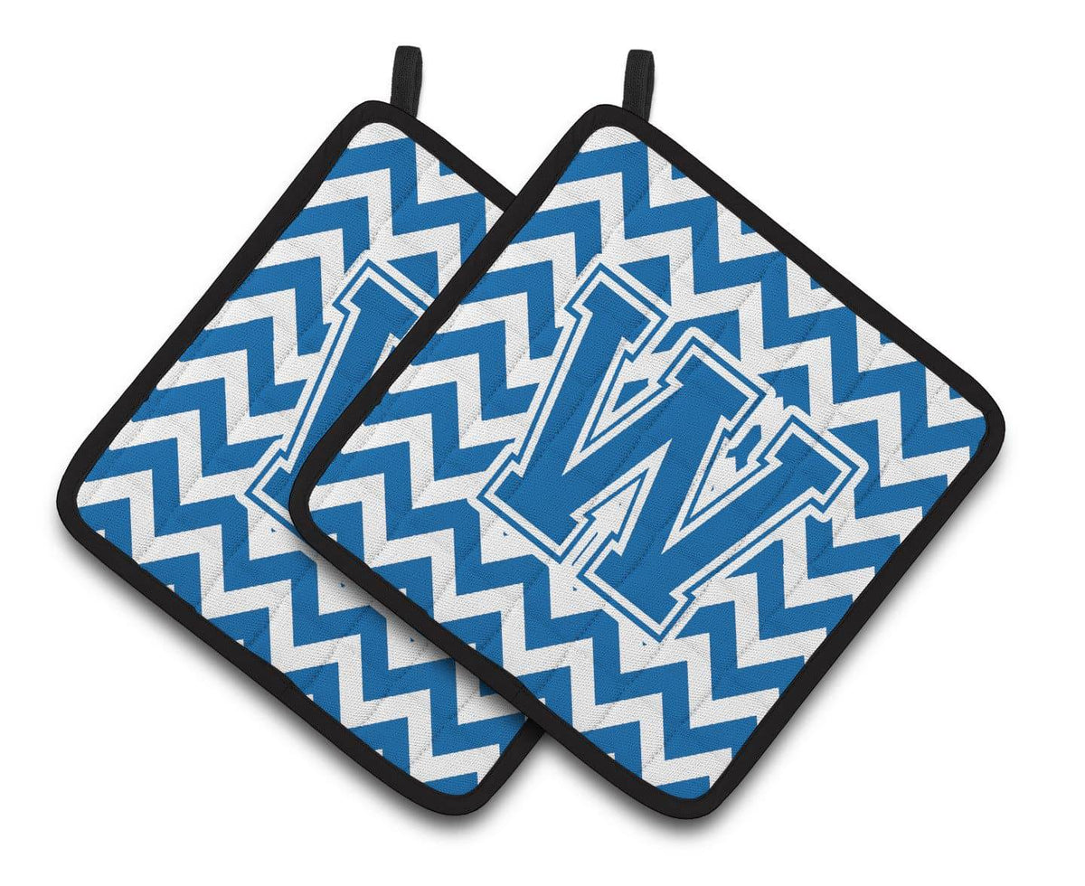 Letter W Chevron Blue and White Pair of Pot Holders CJ1056-WPTHD - the-store.com