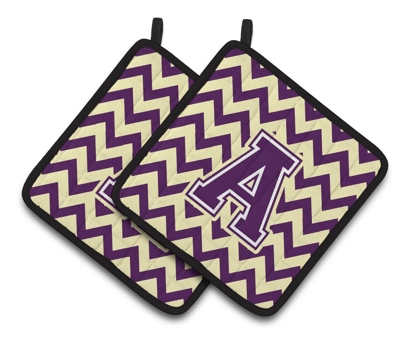 Letter A Chevron Purple and Gold Pair of Pot Holders CJ1058-APTHD - the-store.com