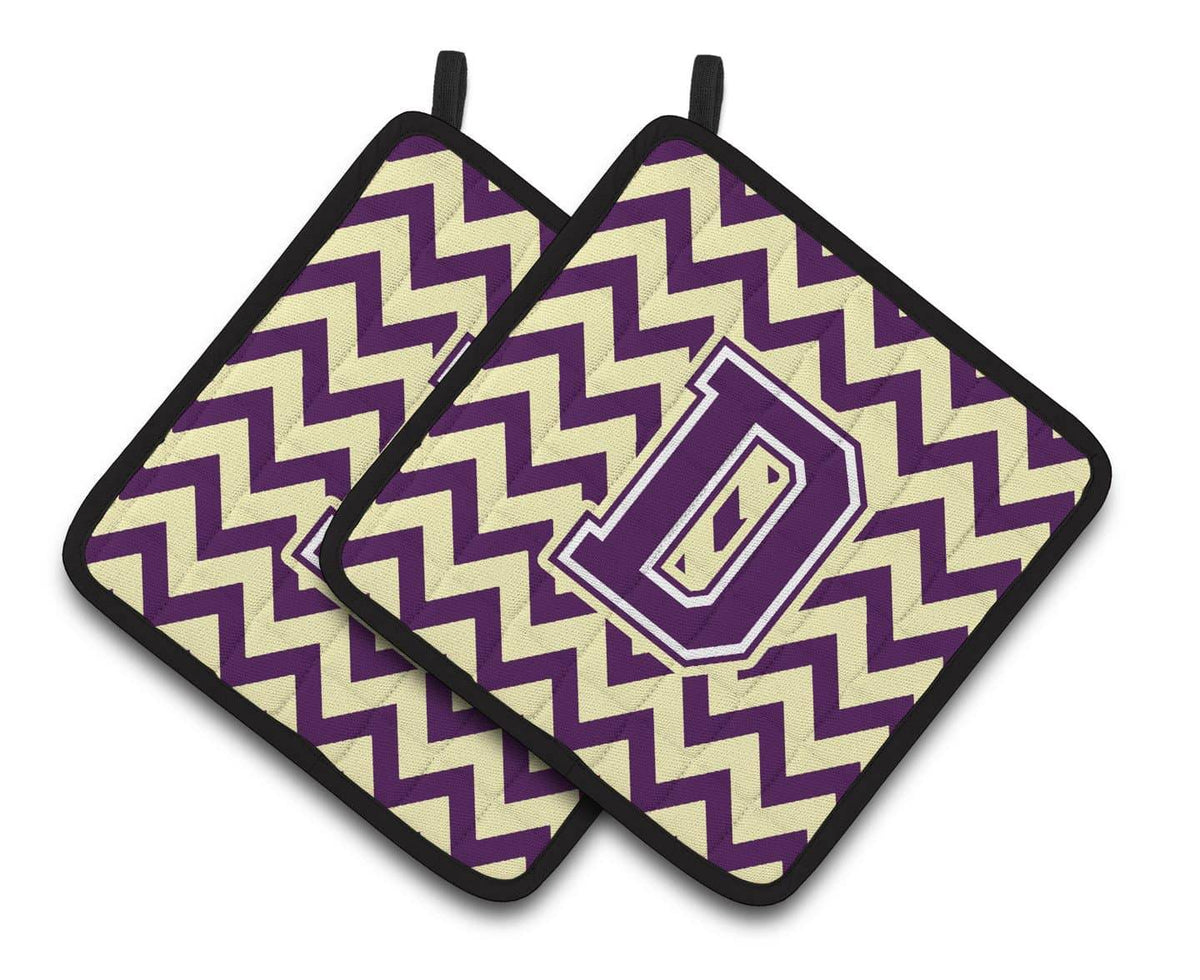 Letter D Chevron Purple and Gold Pair of Pot Holders CJ1058-DPTHD - the-store.com