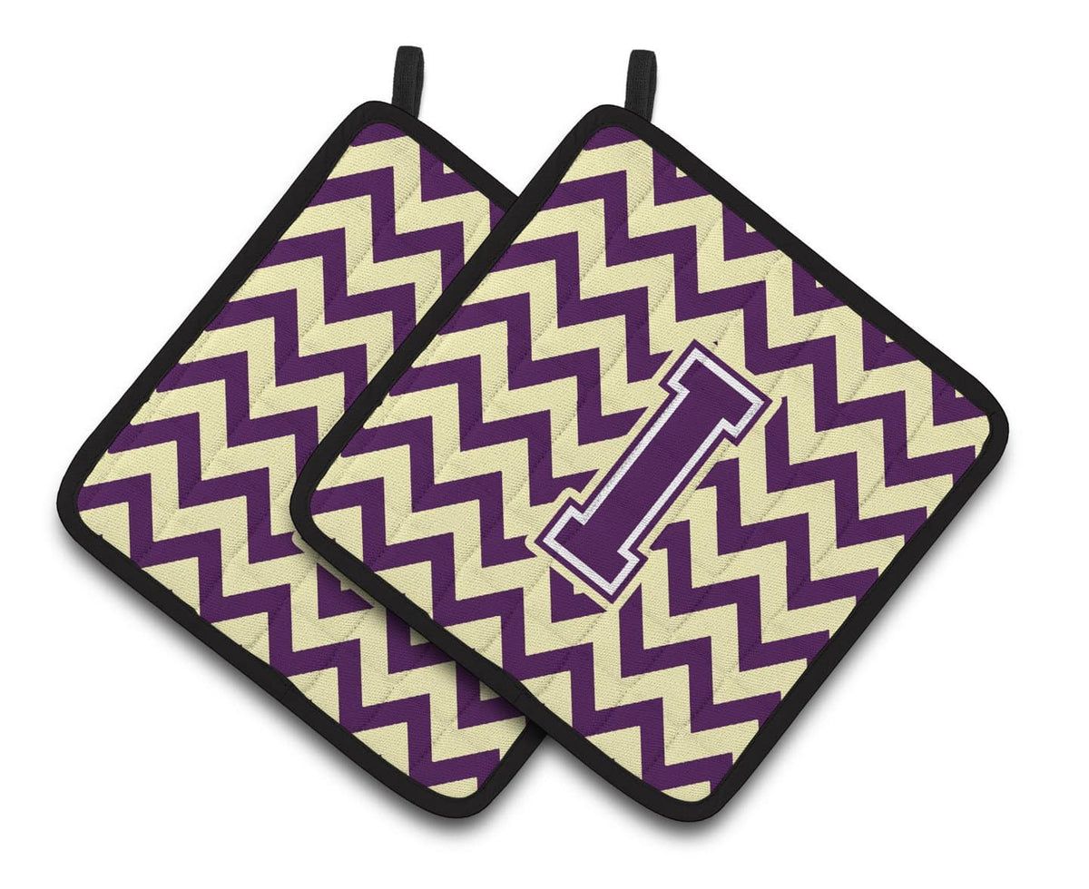 Letter I Chevron Purple and Gold Pair of Pot Holders CJ1058-IPTHD - the-store.com