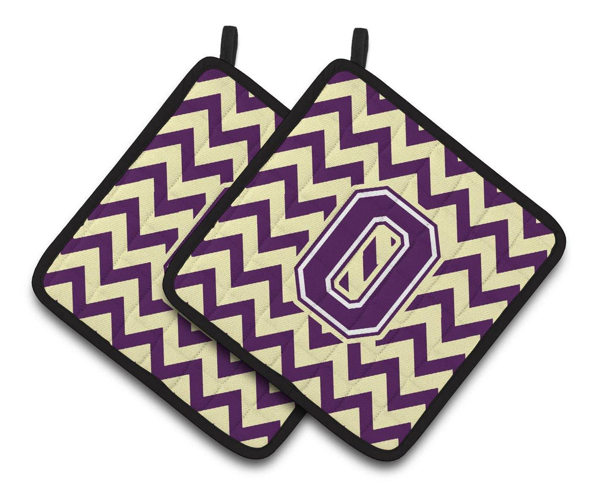 Letter O Chevron Purple and Gold Pair of Pot Holders CJ1058-OPTHD - the-store.com