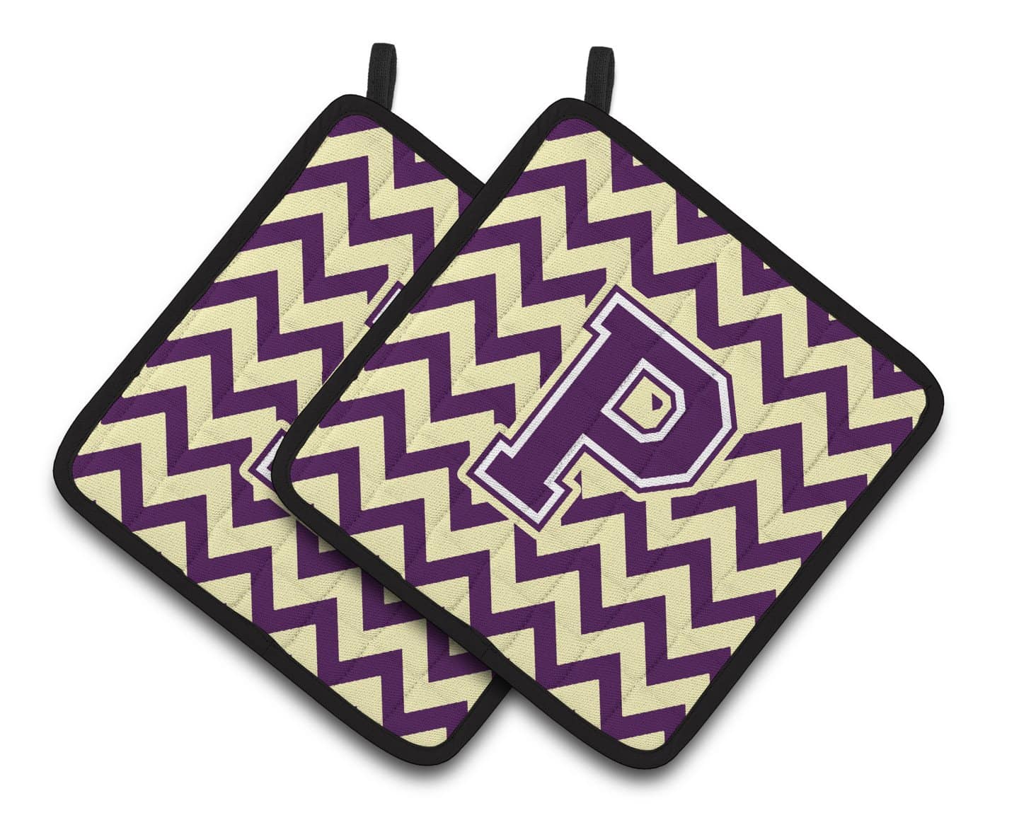 Letter P Chevron Purple and Gold Pair of Pot Holders CJ1058-PPTHD - the-store.com