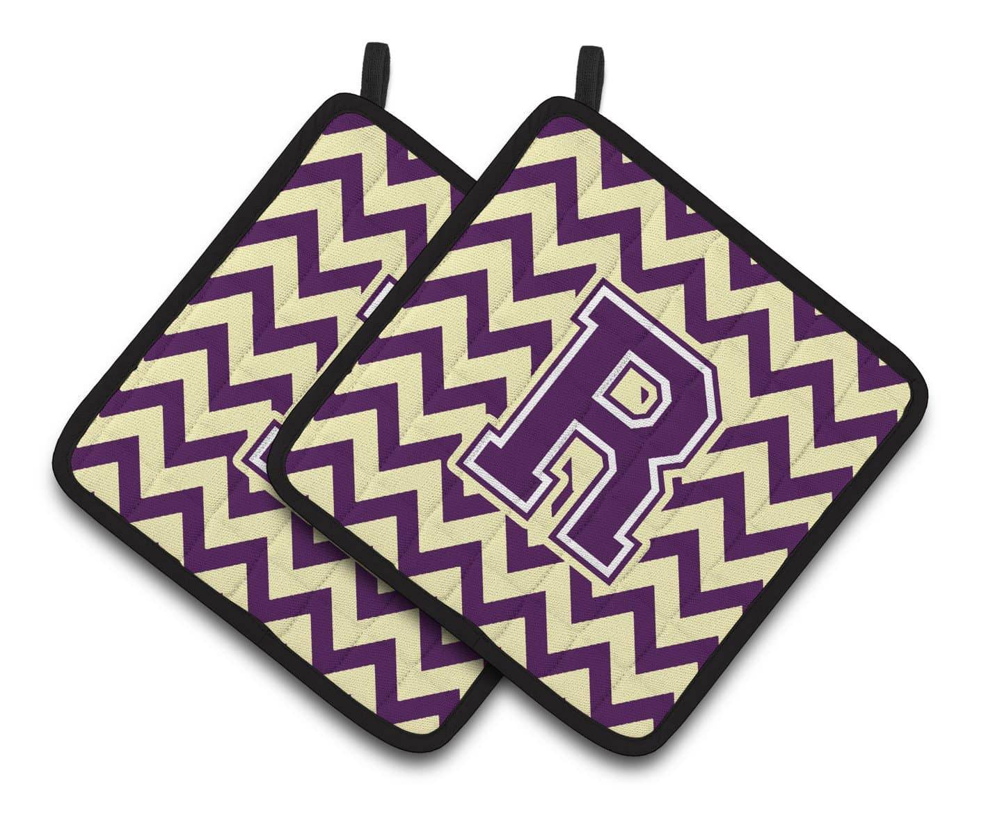 Letter R Chevron Purple and Gold Pair of Pot Holders CJ1058-RPTHD - the-store.com