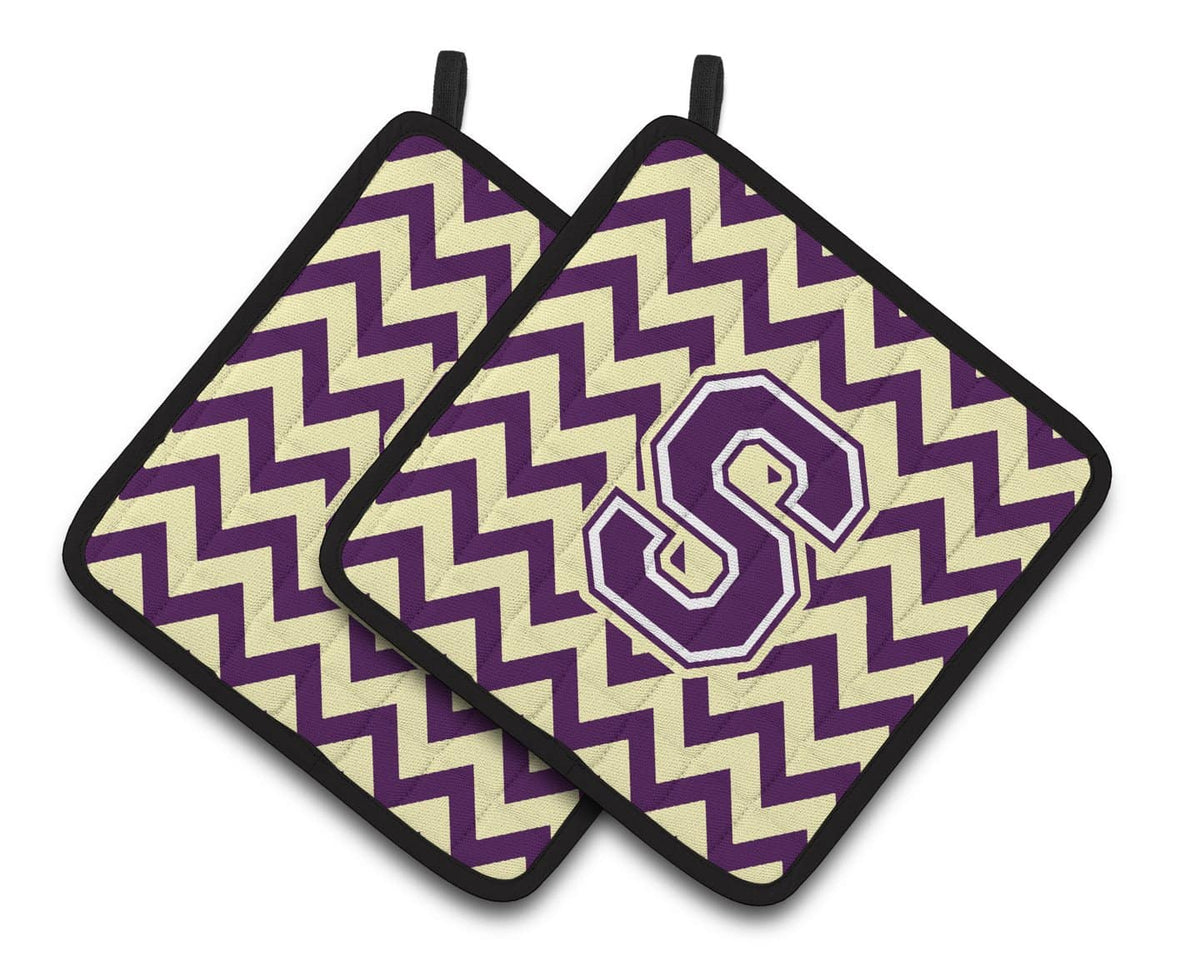 Letter S Chevron Purple and Gold Pair of Pot Holders CJ1058-SPTHD - the-store.com