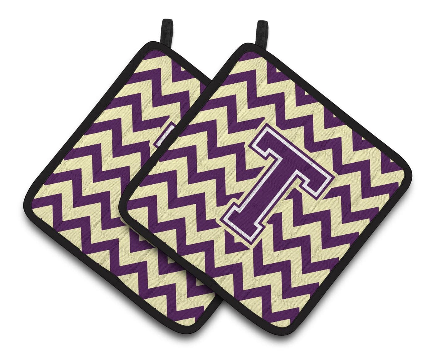 Letter T Chevron Purple and Gold Pair of Pot Holders CJ1058-TPTHD - the-store.com