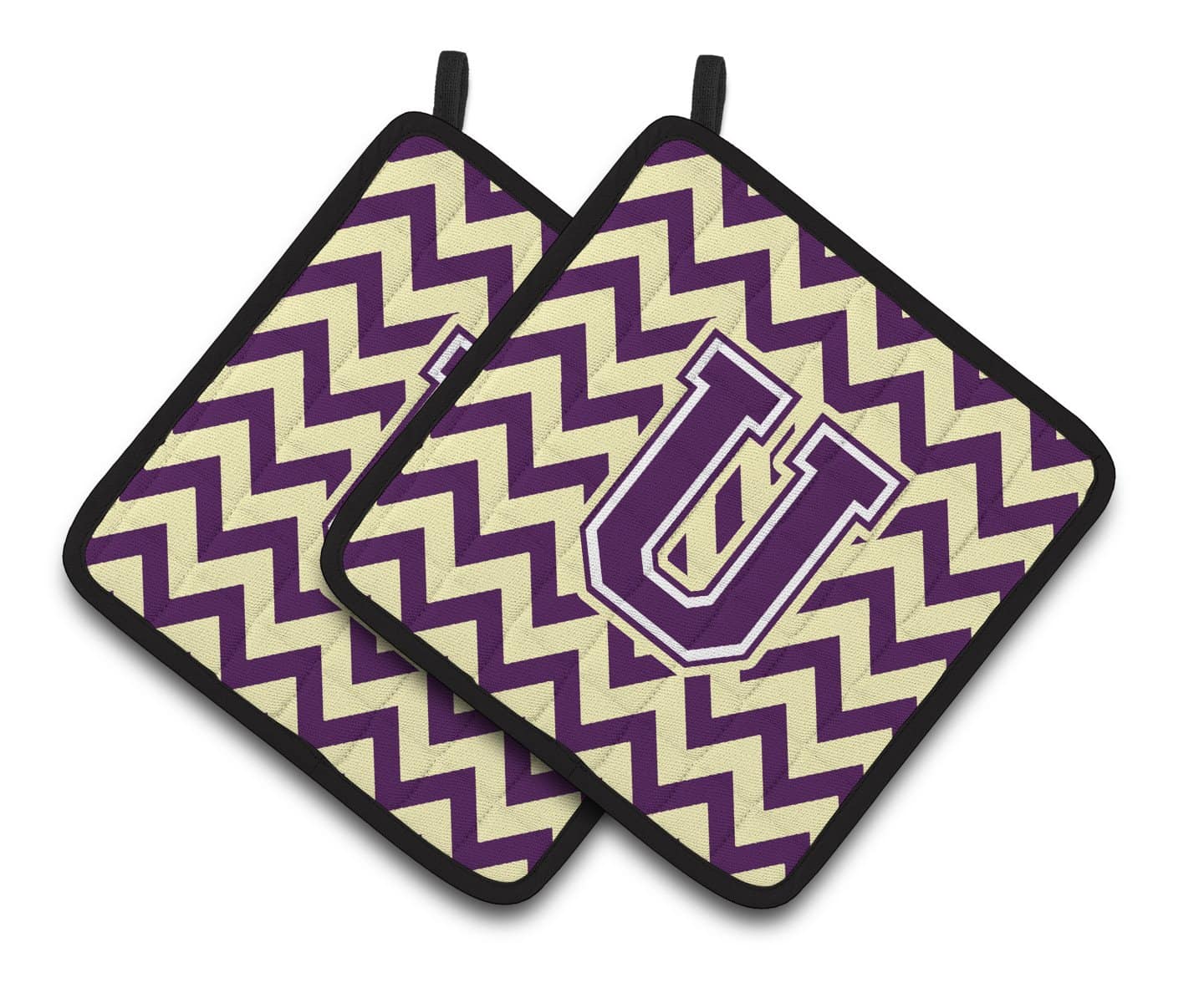 Letter U Chevron Purple and Gold Pair of Pot Holders CJ1058-UPTHD - the-store.com