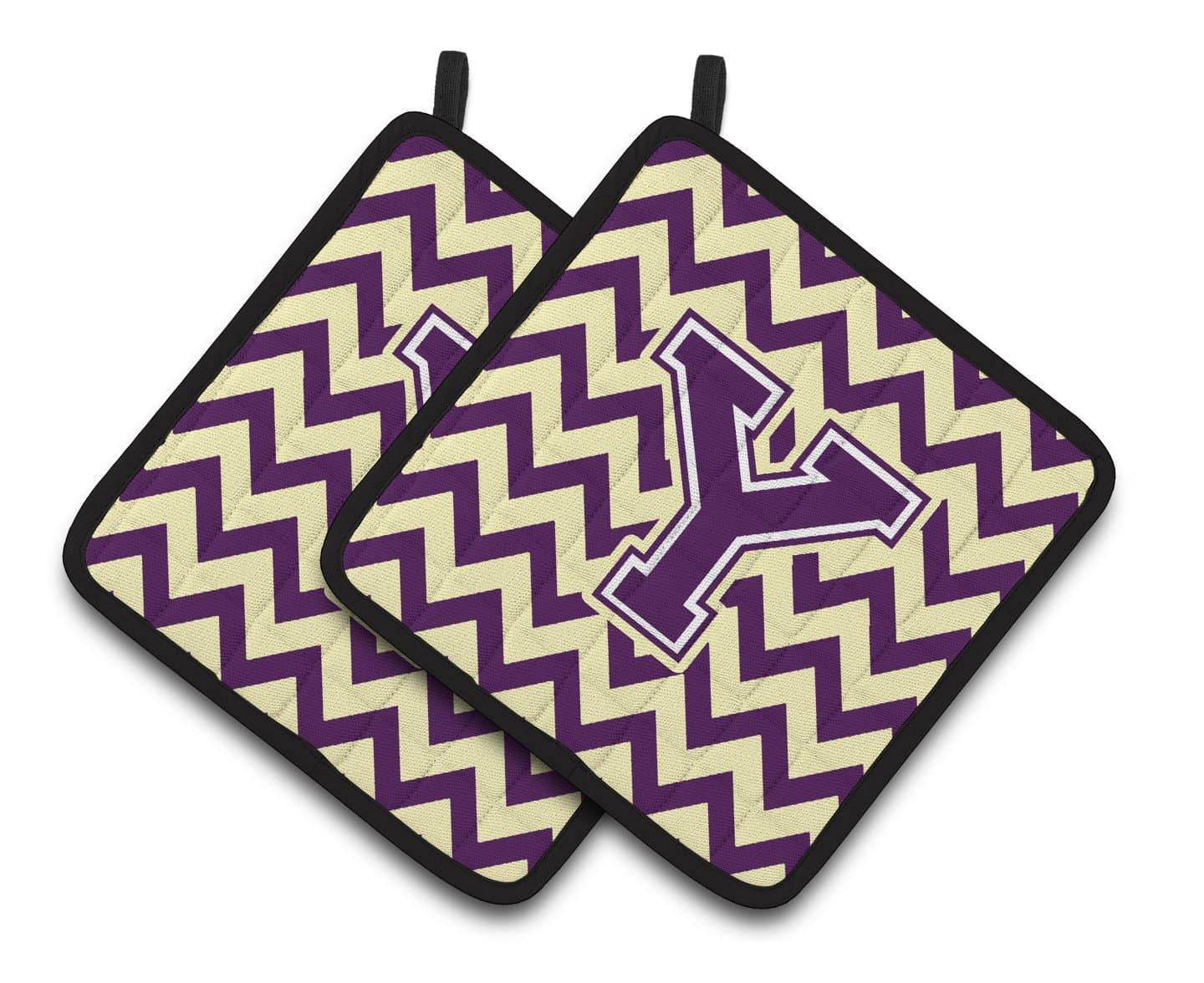 Letter Y Chevron Purple and Gold Pair of Pot Holders CJ1058-YPTHD - the-store.com