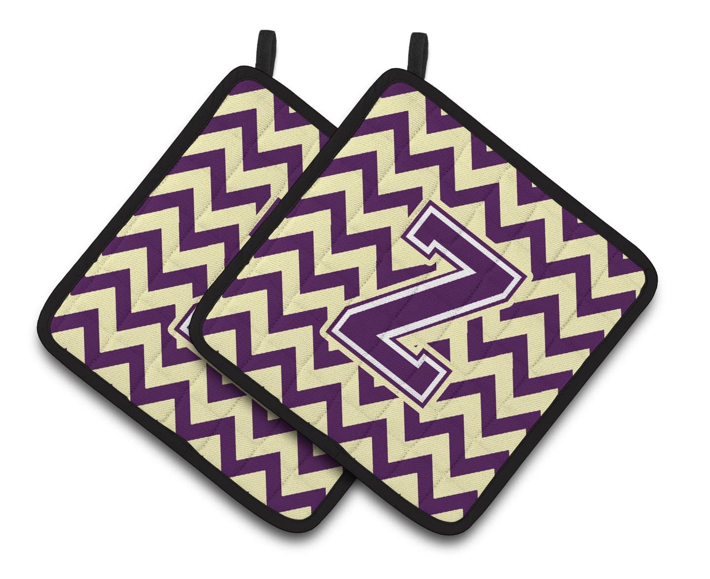 Letter Z Chevron Purple and Gold Pair of Pot Holders CJ1058-ZPTHD - the-store.com