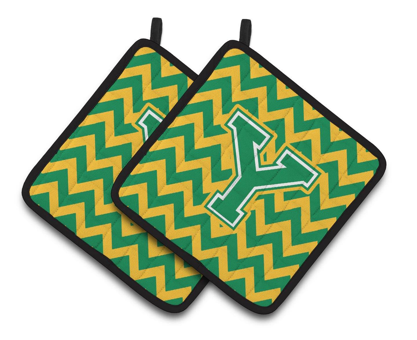 Letter Y Chevron Green and Gold Pair of Pot Holders CJ1059-YPTHD - the-store.com