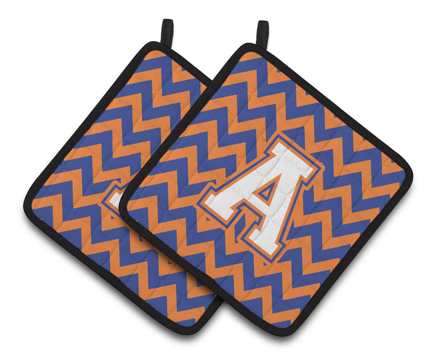 Letter A Chevron Blue and Orange #3 Pair of Pot Holders CJ1060-APTHD - the-store.com