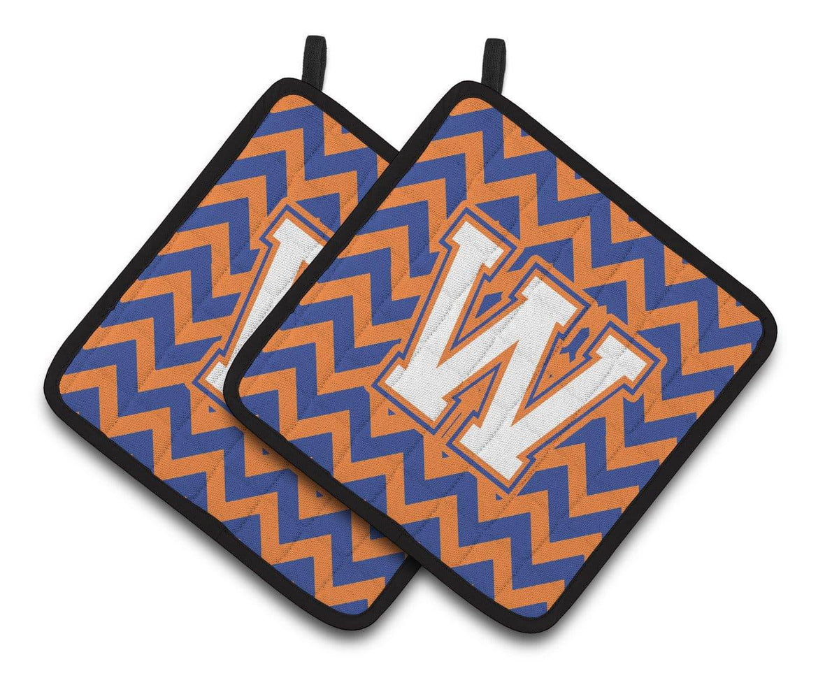 Letter W Chevron Blue and Orange #3 Pair of Pot Holders CJ1060-WPTHD - the-store.com