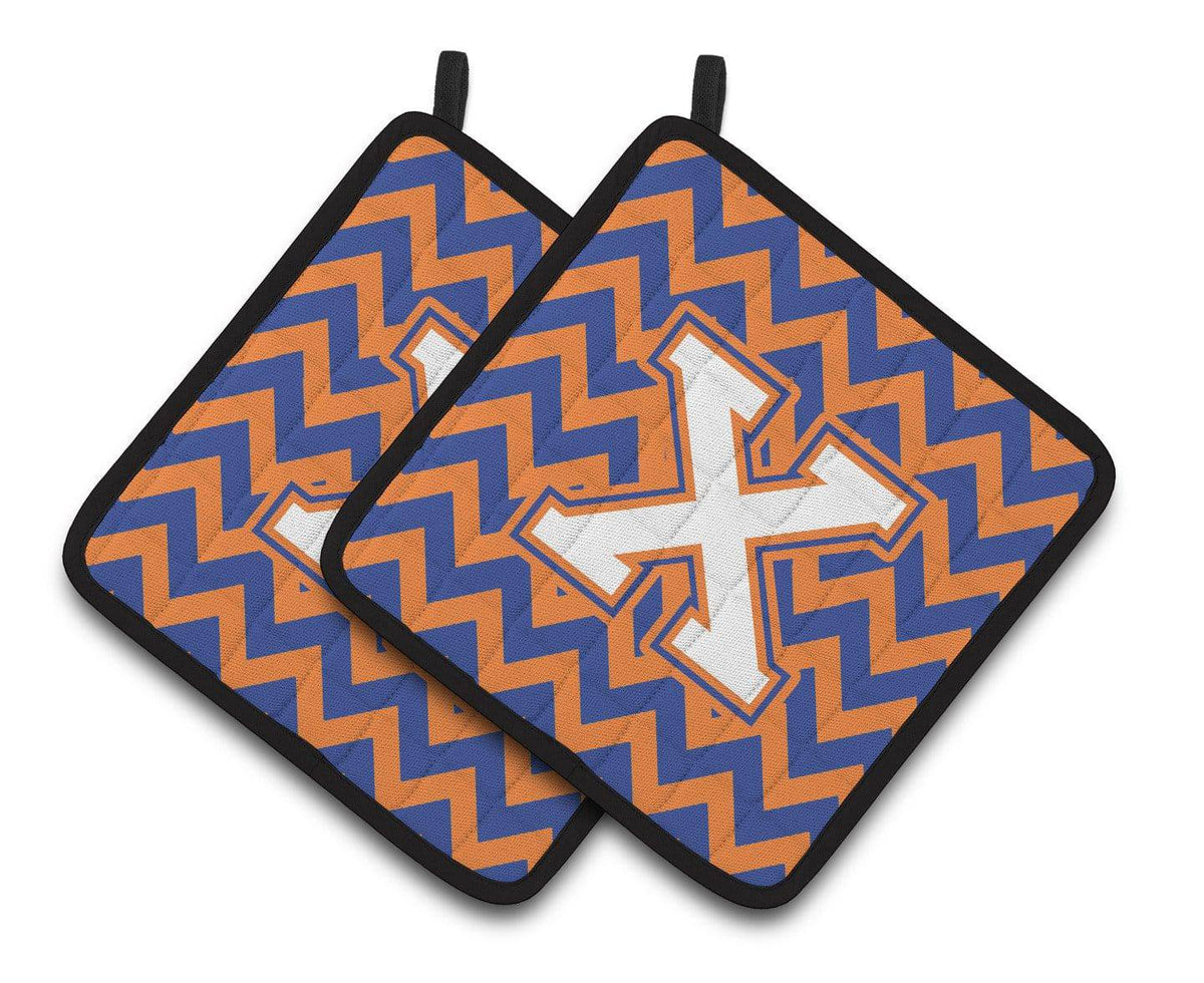 Letter X Chevron Blue and Orange #3 Pair of Pot Holders CJ1060-XPTHD - the-store.com