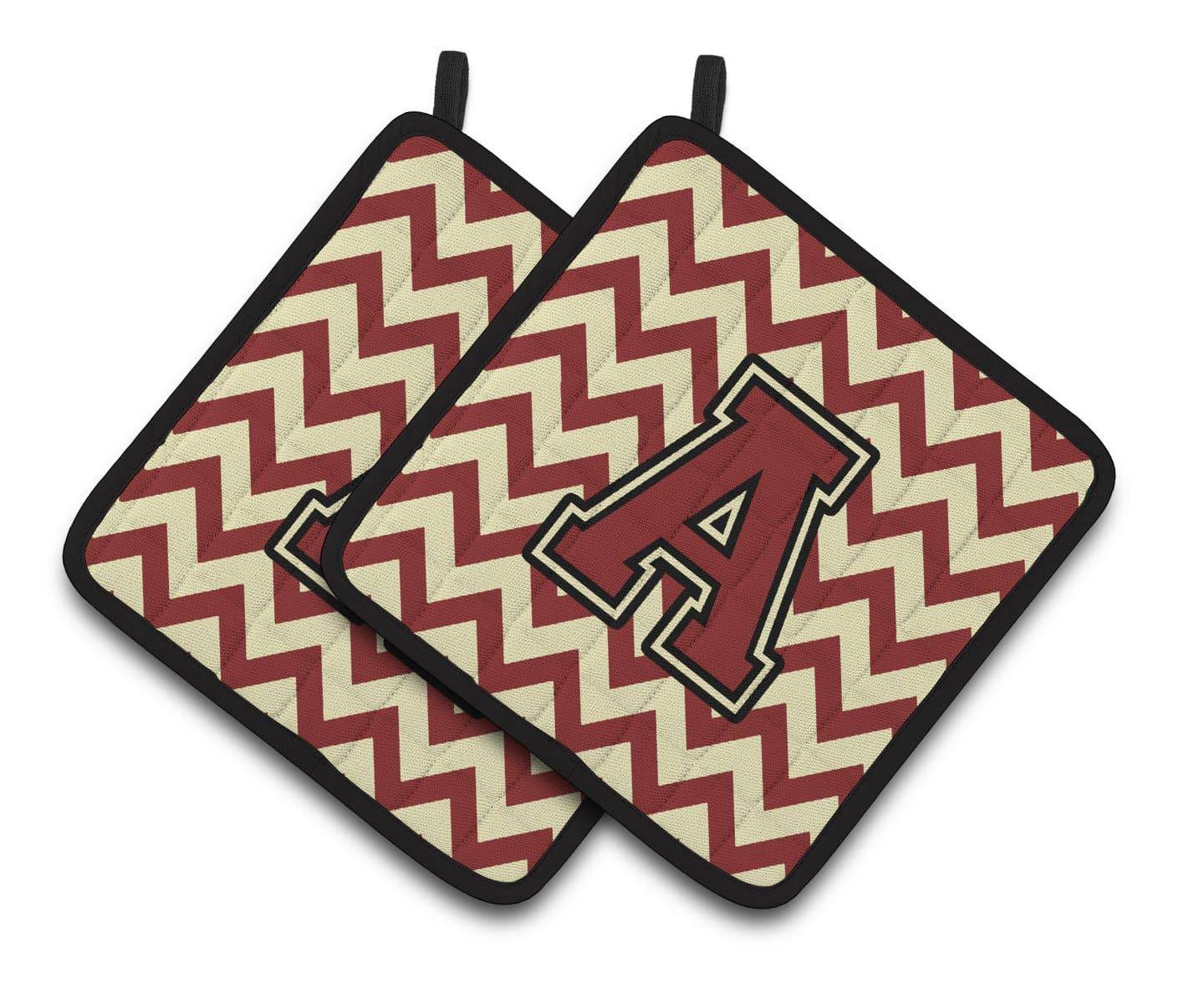 Letter A Chevron Maroon and Gold Pair of Pot Holders CJ1061-APTHD - the-store.com
