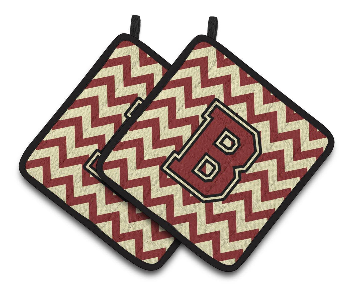 Letter B Chevron Maroon and Gold Pair of Pot Holders CJ1061-BPTHD - the-store.com