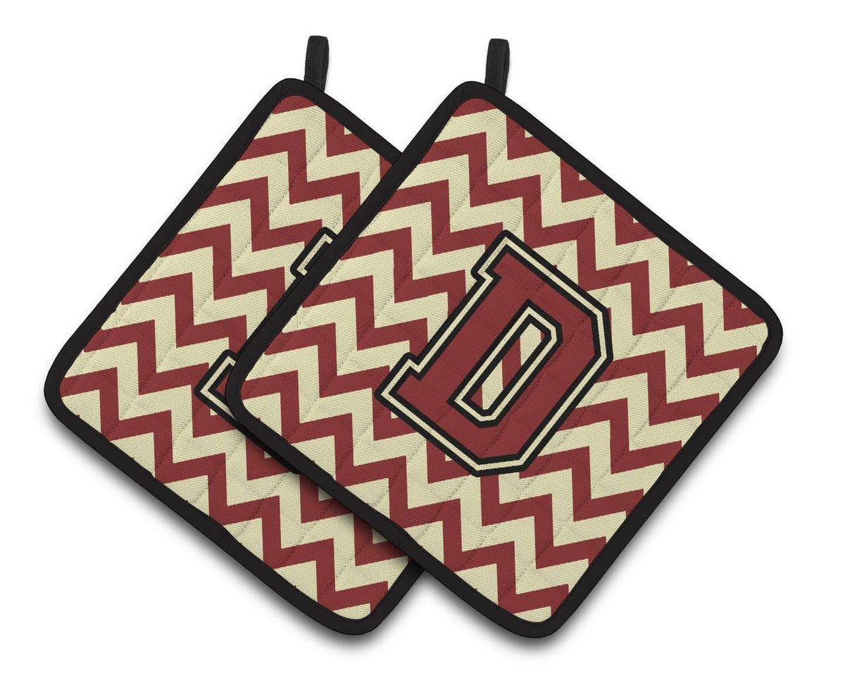 Letter D Chevron Maroon and Gold Pair of Pot Holders CJ1061-DPTHD - the-store.com