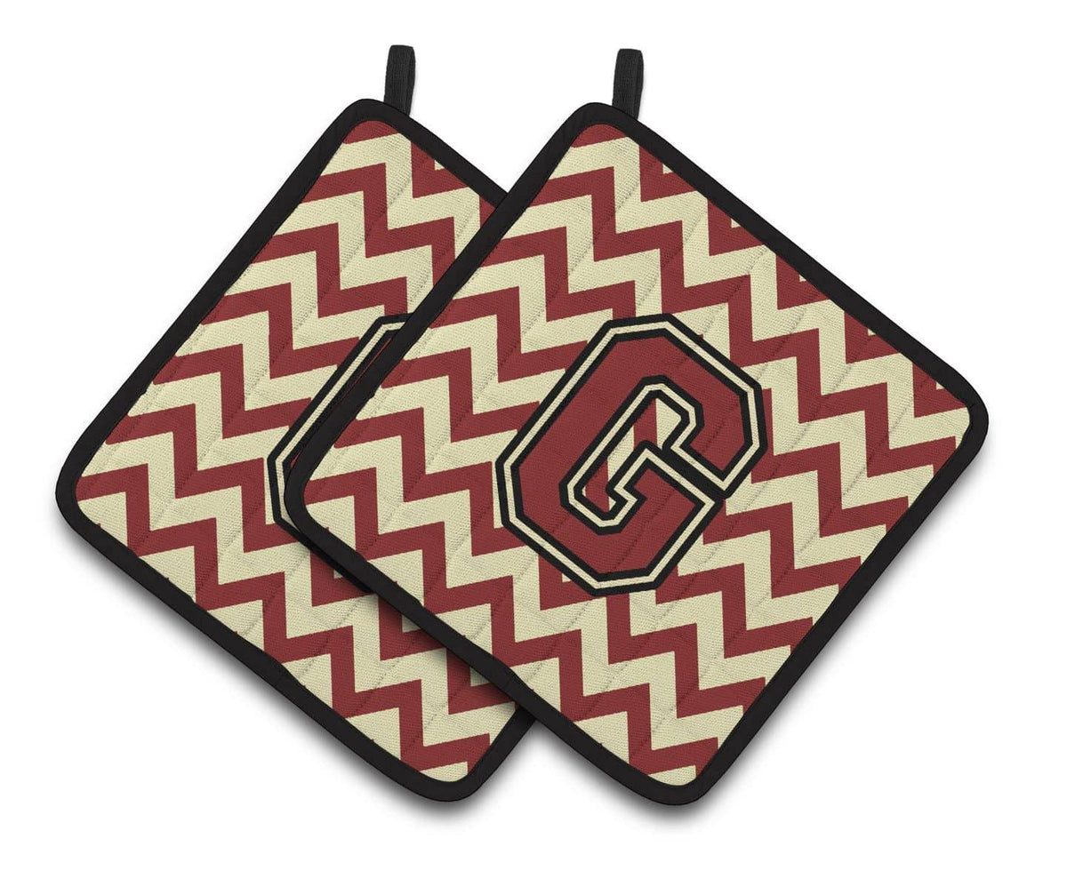 Letter G Chevron Maroon and Gold Pair of Pot Holders CJ1061-GPTHD - the-store.com
