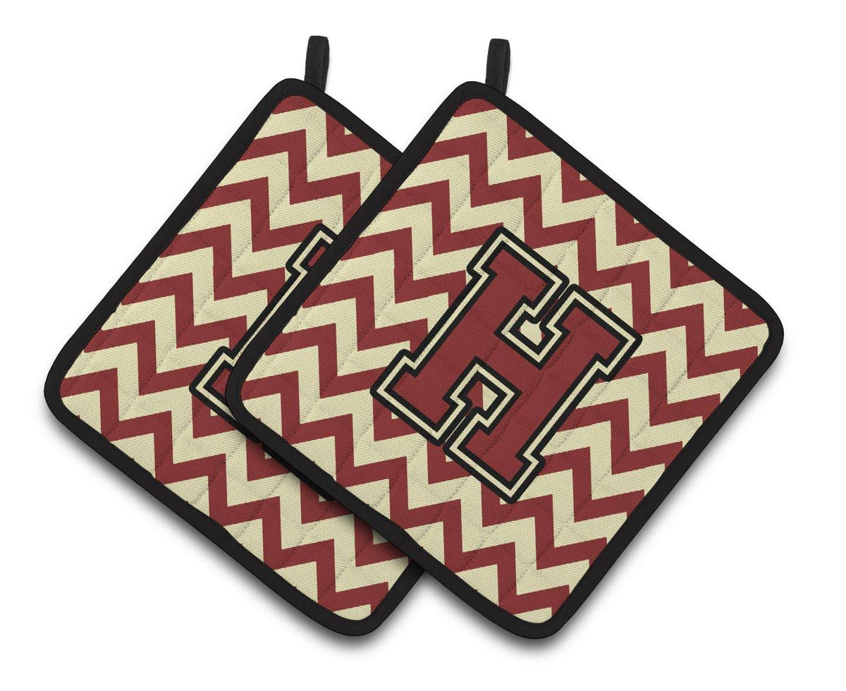 Letter H Chevron Maroon and Gold Pair of Pot Holders CJ1061-HPTHD - the-store.com