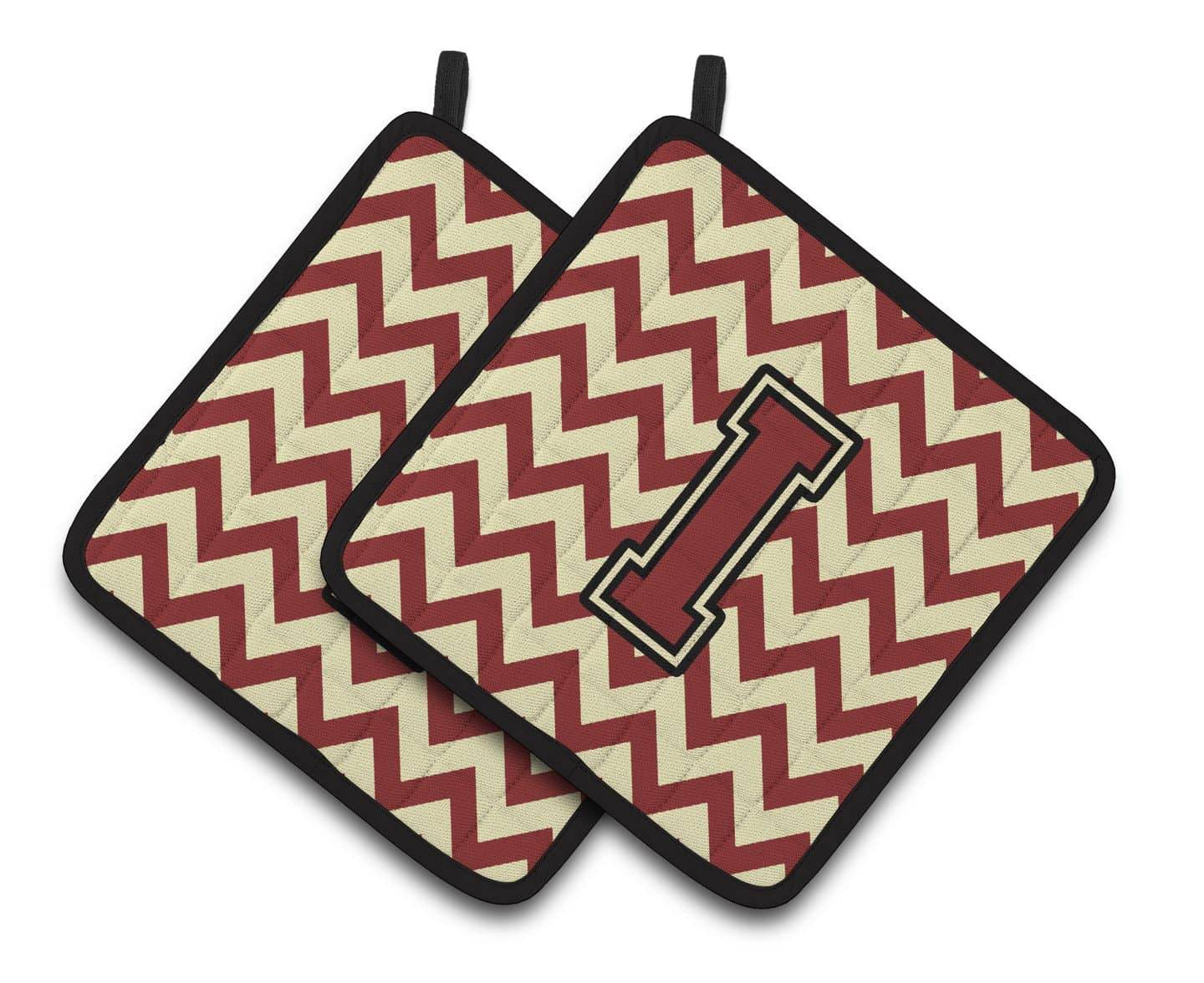 Letter I Chevron Maroon and Gold Pair of Pot Holders CJ1061-IPTHD - the-store.com