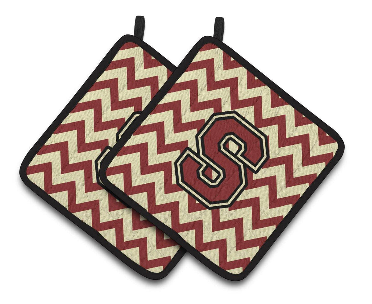 Letter S Chevron Maroon and Gold Pair of Pot Holders CJ1061-SPTHD - the-store.com