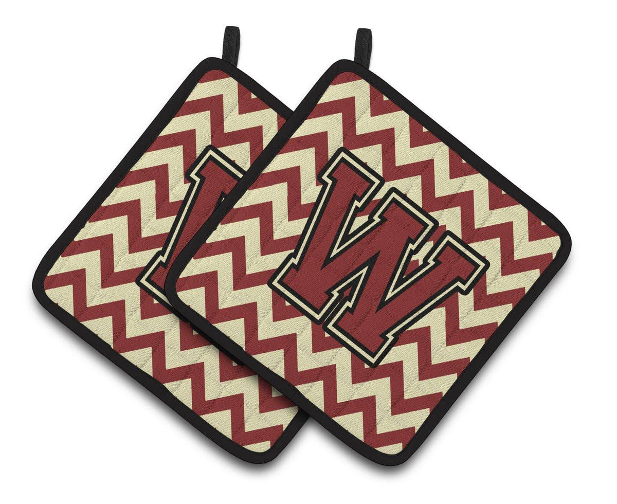 Letter W Chevron Maroon and Gold Pair of Pot Holders CJ1061-WPTHD - the-store.com