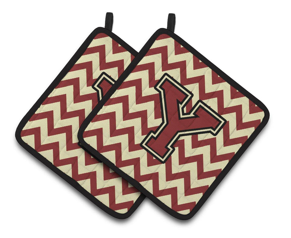 Letter Y Chevron Maroon and Gold Pair of Pot Holders CJ1061-YPTHD - the-store.com