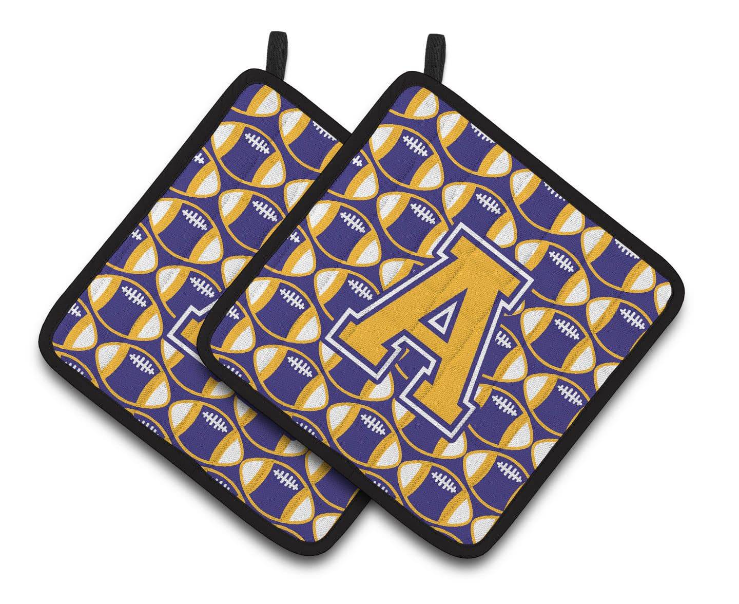 Letter A Football Purple and Gold Pair of Pot Holders CJ1064-APTHD - the-store.com