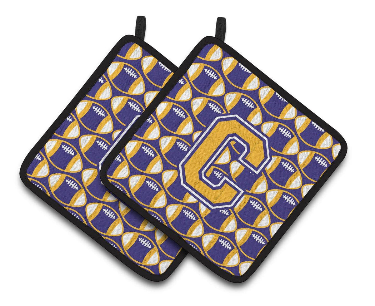 Letter C Football Purple and Gold Pair of Pot Holders CJ1064-CPTHD - the-store.com