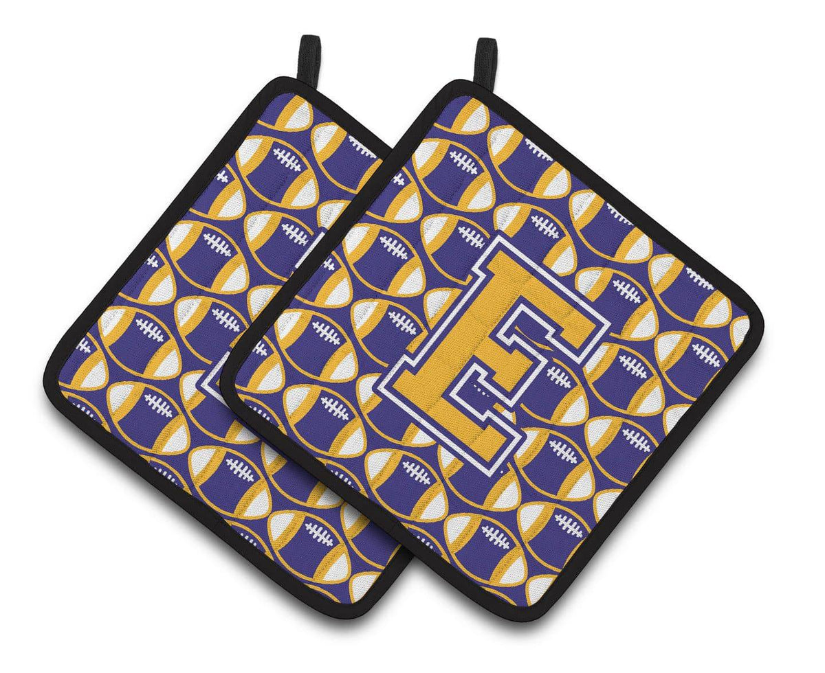 Letter E Football Purple and Gold Pair of Pot Holders CJ1064-EPTHD - the-store.com