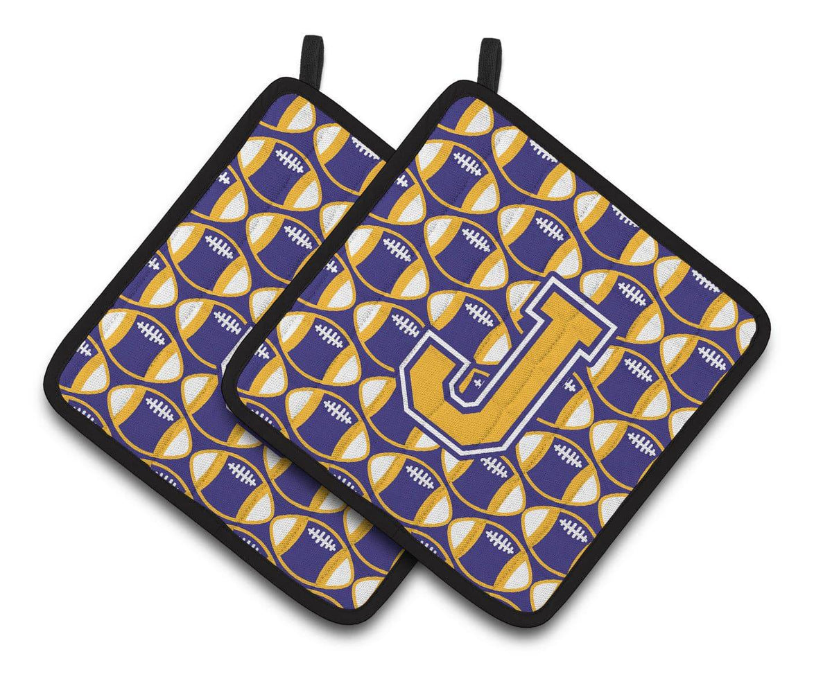 Letter J Football Purple and Gold Pair of Pot Holders CJ1064-JPTHD - the-store.com