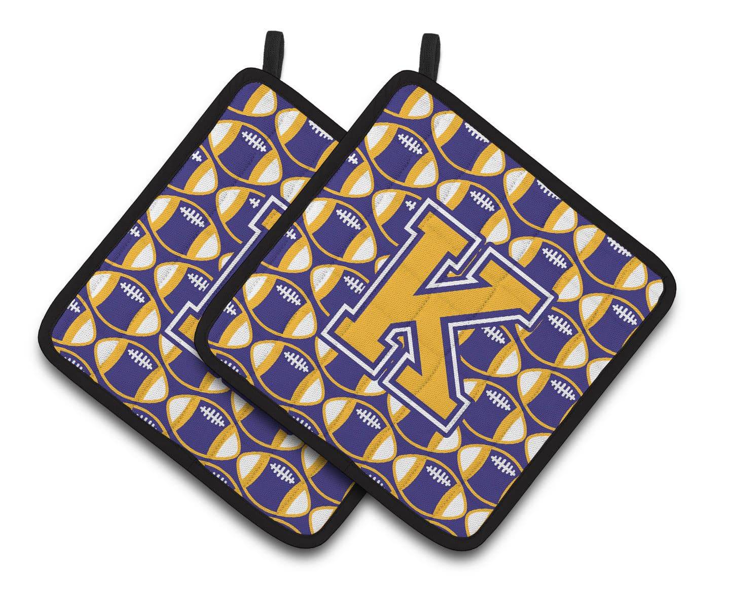 Letter K Football Purple and Gold Pair of Pot Holders CJ1064-KPTHD - the-store.com