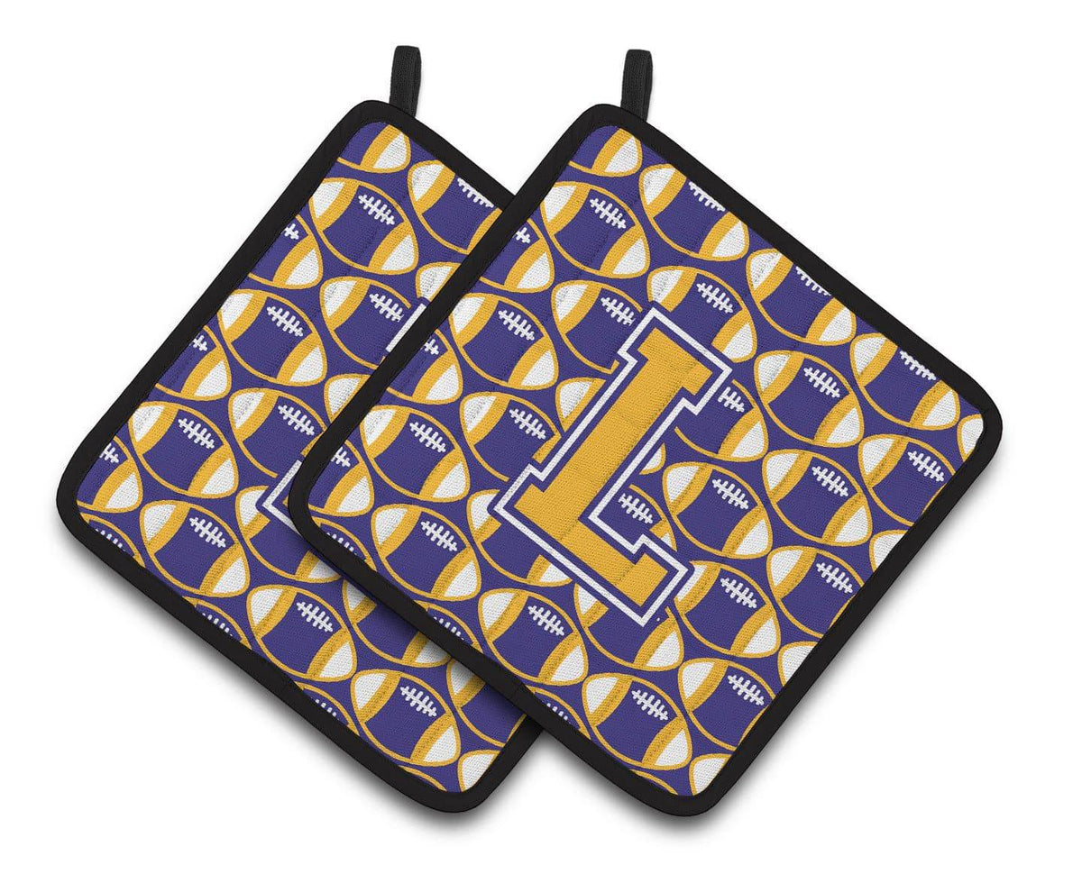 Letter L Football Purple and Gold Pair of Pot Holders CJ1064-LPTHD - the-store.com
