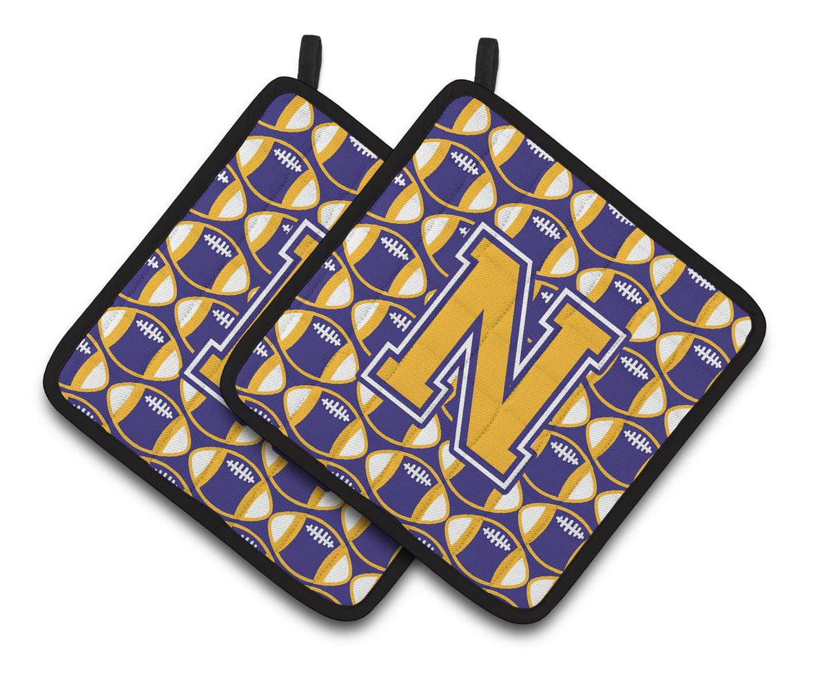 Letter N Football Purple and Gold Pair of Pot Holders CJ1064-NPTHD - the-store.com