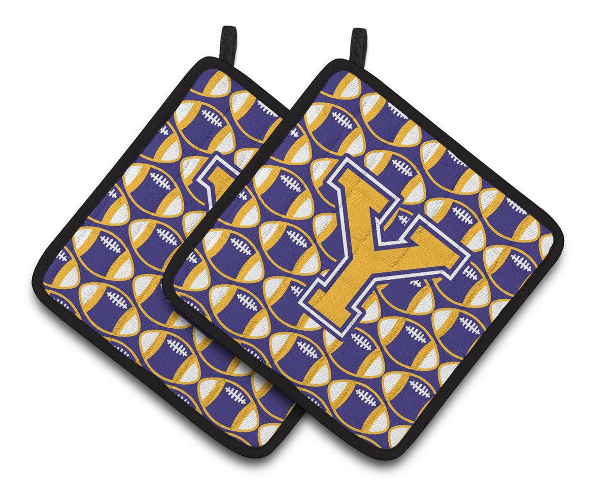 Letter Y Football Purple and Gold Pair of Pot Holders CJ1064-YPTHD - the-store.com