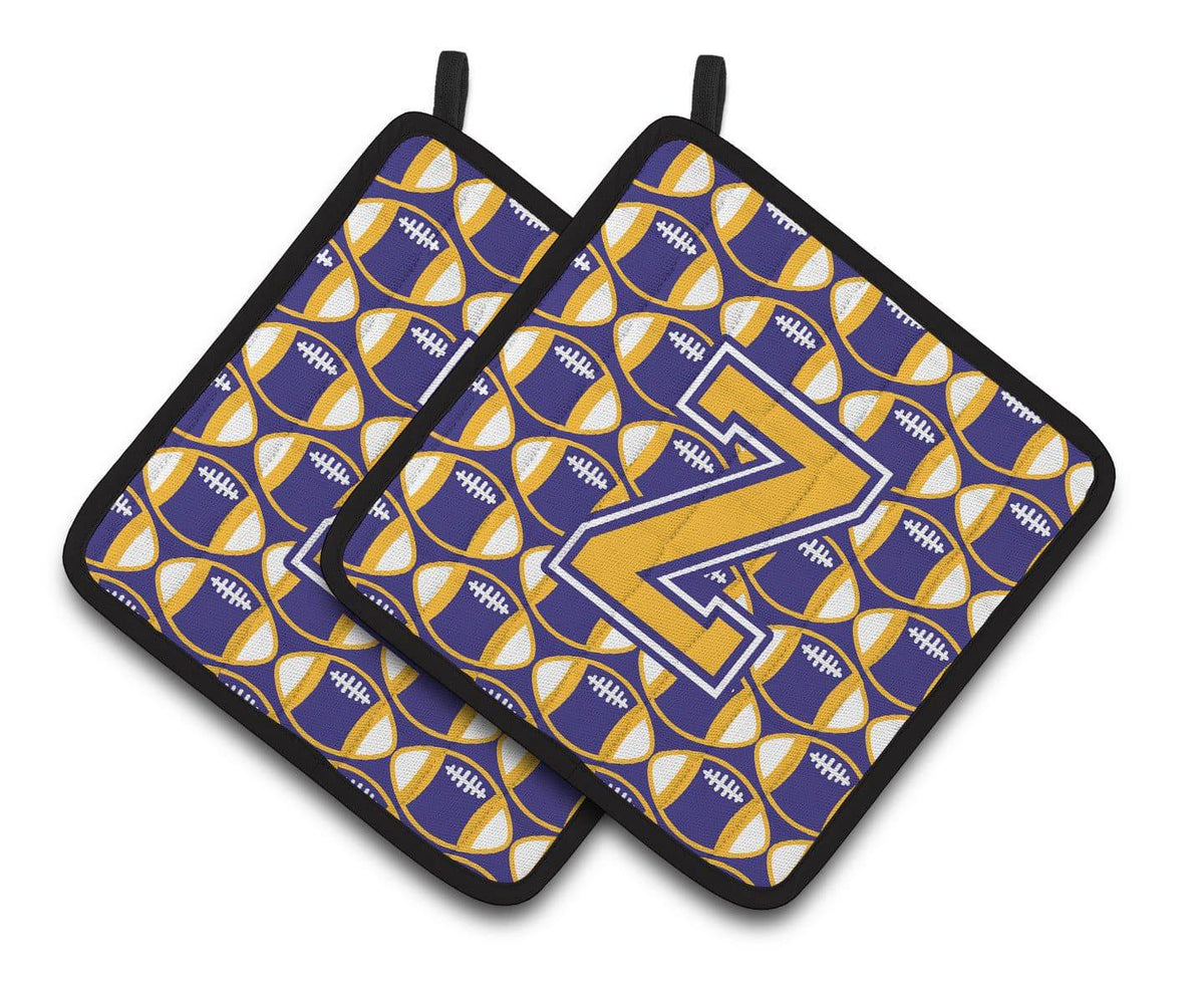 Letter Z Football Purple and Gold Pair of Pot Holders CJ1064-ZPTHD - the-store.com