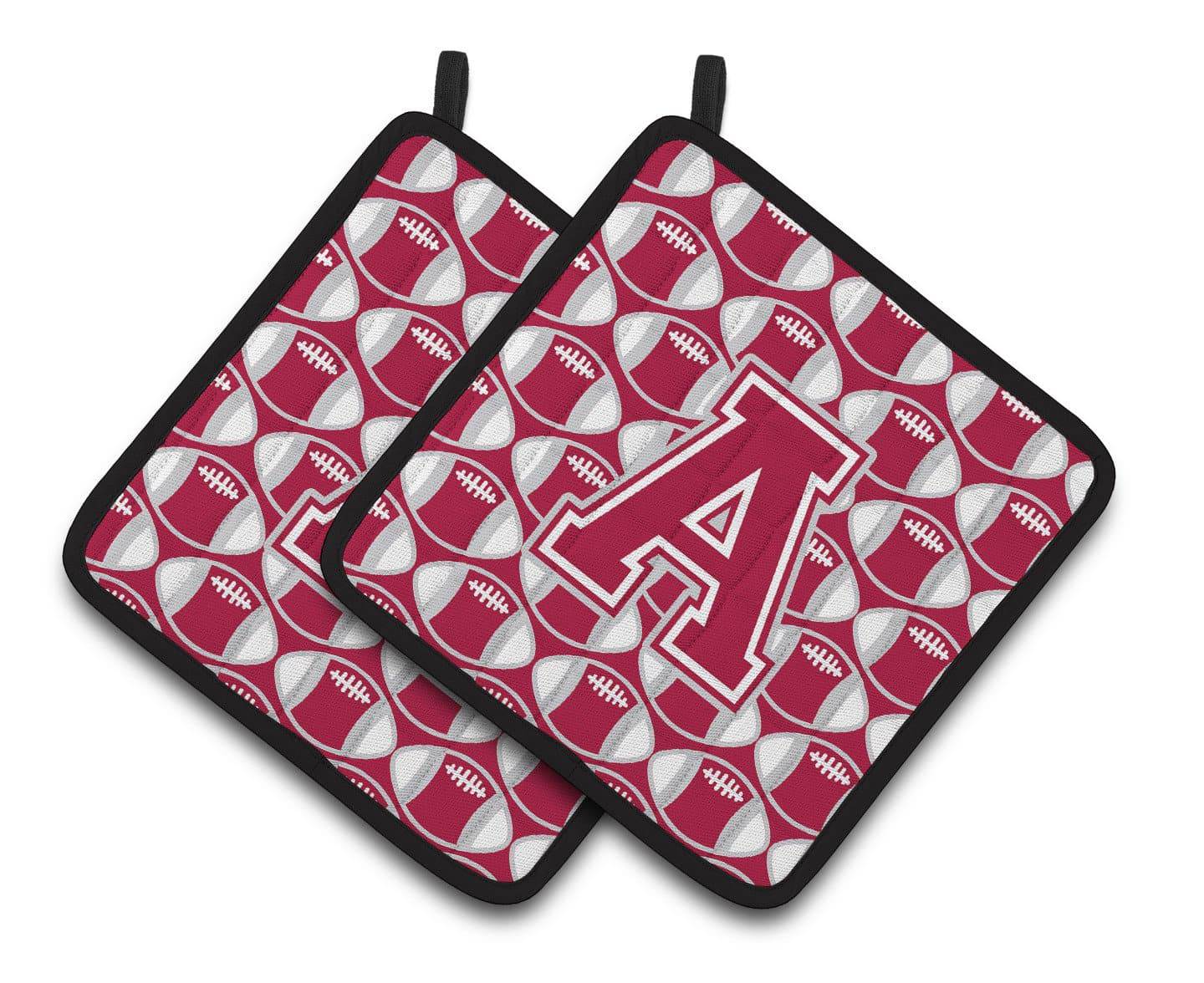 "Letter A Football Crimson, grey and white Pair of Pot Holders CJ1065-APTHD" - the-store.com