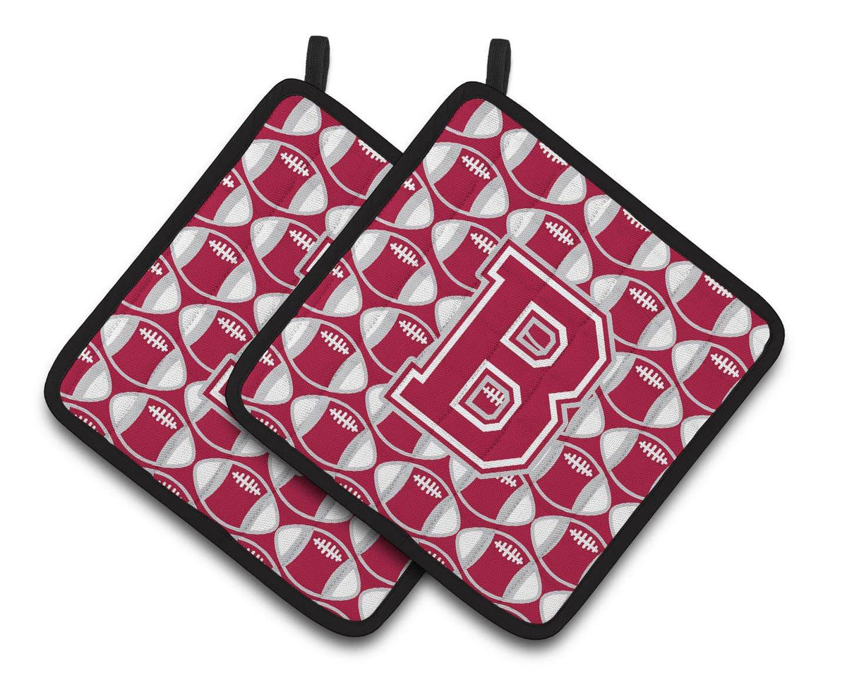 &quot;Letter B Football Crimson, grey and white Pair of Pot Holders CJ1065-BPTHD&quot; - the-store.com