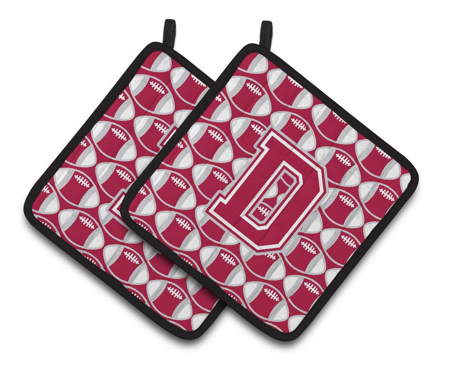 "Letter D Football Crimson, grey and white Pair of Pot Holders CJ1065-DPTHD" - the-store.com