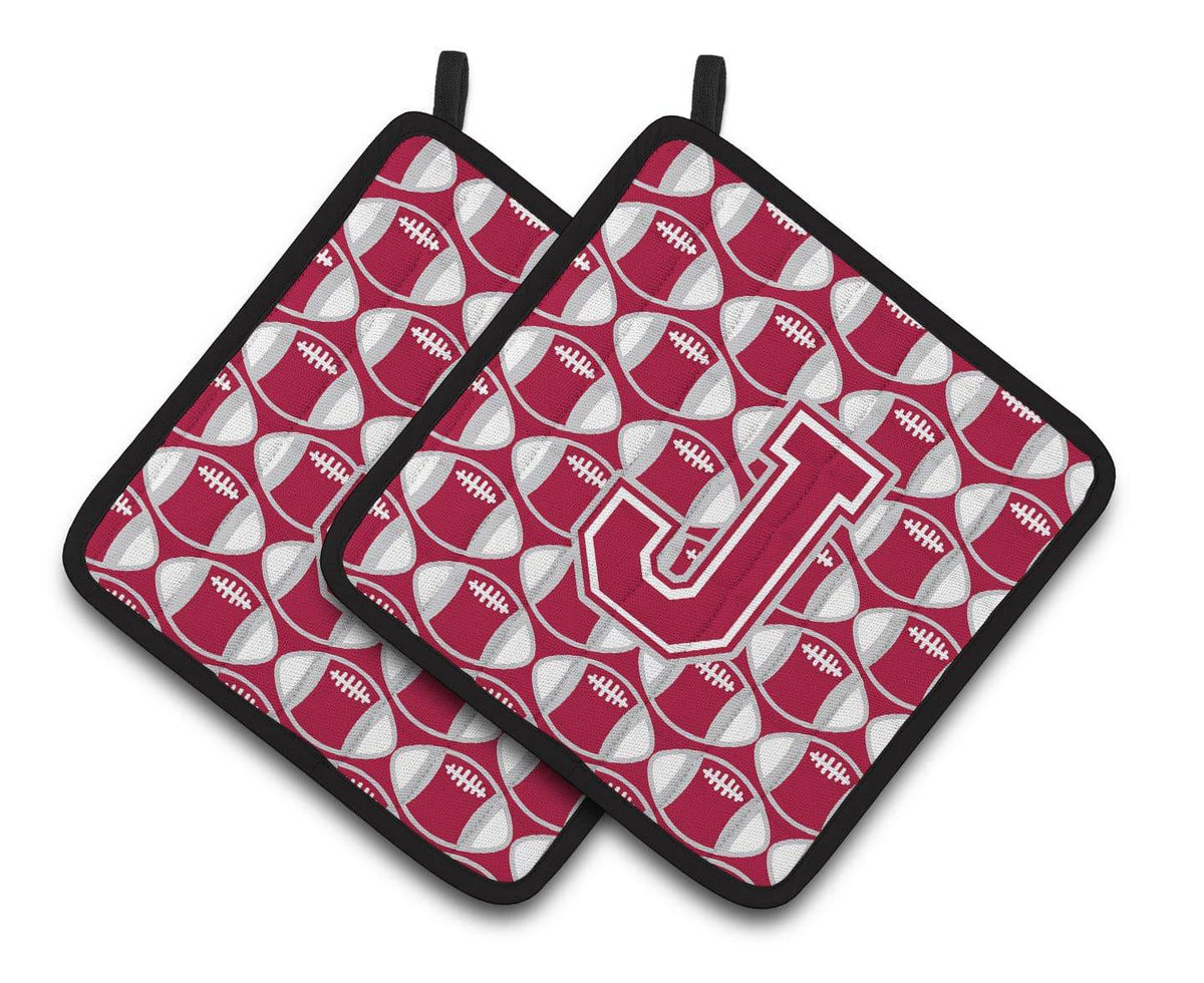&quot;Letter J Football Crimson, grey and white Pair of Pot Holders CJ1065-JPTHD&quot; - the-store.com