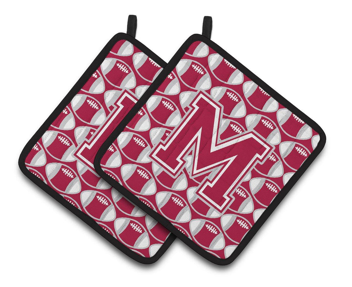 &quot;Letter M Football Crimson, grey and white Pair of Pot Holders CJ1065-MPTHD&quot; - the-store.com