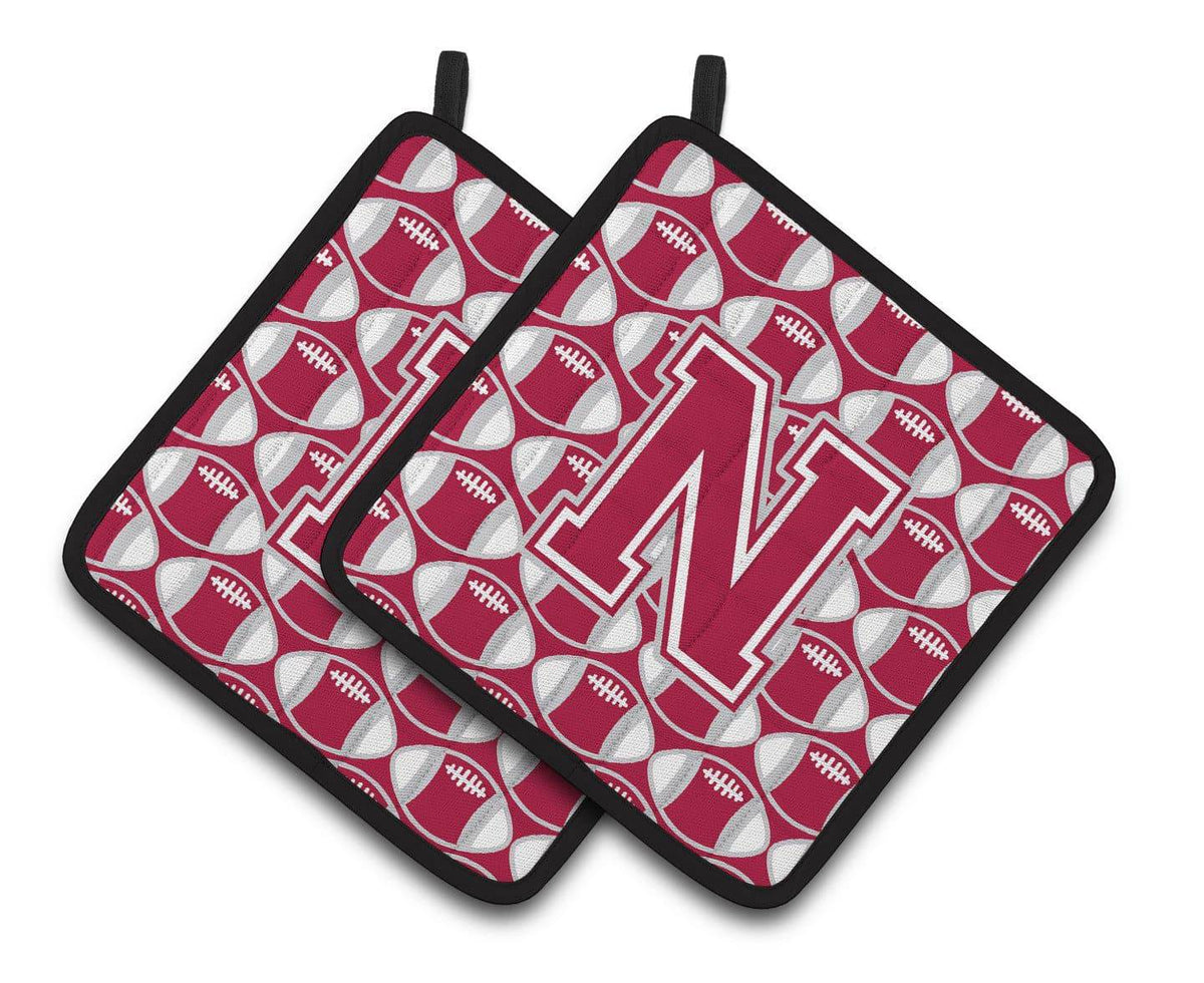&quot;Letter N Football Crimson, grey and white Pair of Pot Holders CJ1065-NPTHD&quot; - the-store.com