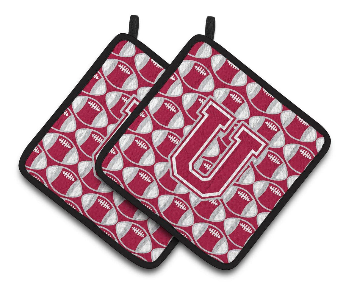 &quot;Letter U Football Crimson, grey and white Pair of Pot Holders CJ1065-UPTHD&quot; - the-store.com