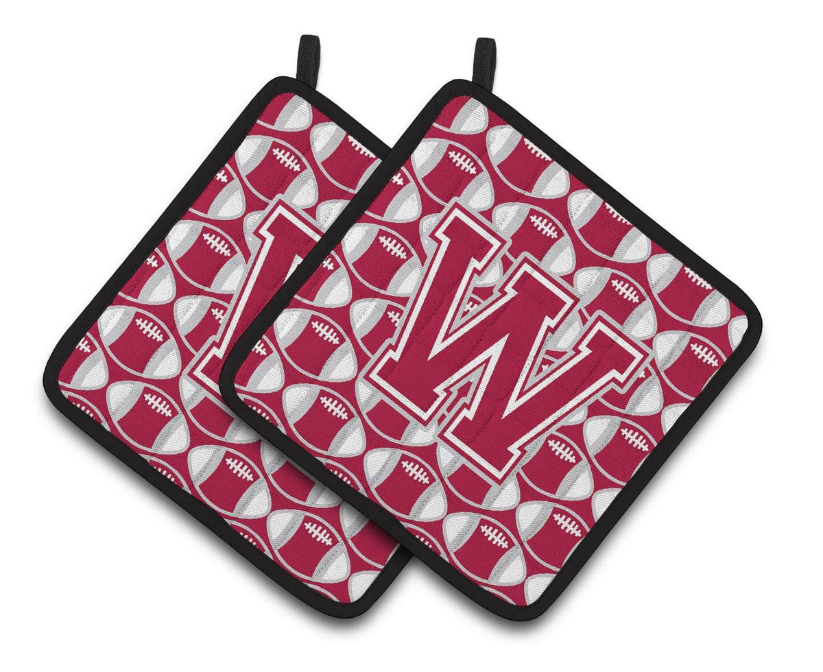 &quot;Letter W Football Crimson, grey and white Pair of Pot Holders CJ1065-WPTHD&quot; - the-store.com