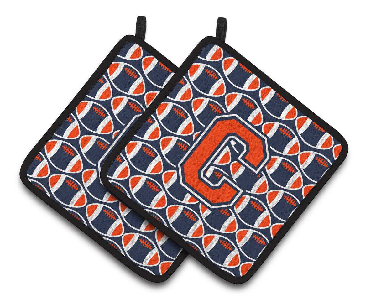&quot;Letter C Football Orange, Blue and white Pair of Pot Holders CJ1066-CPTHD&quot; - the-store.com