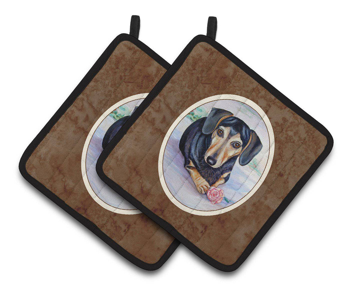 Black and Cream Dachshund Pair of Pot Holders 7076PTHD - the-store.com