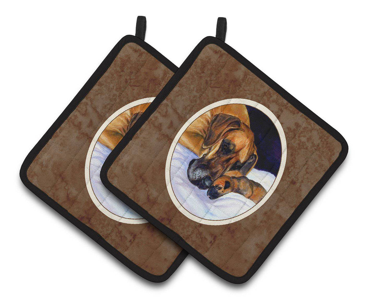 Natural Eared Fawn Great Dane Momma and Puppy Pair of Pot Holders 7099PTHD - the-store.com