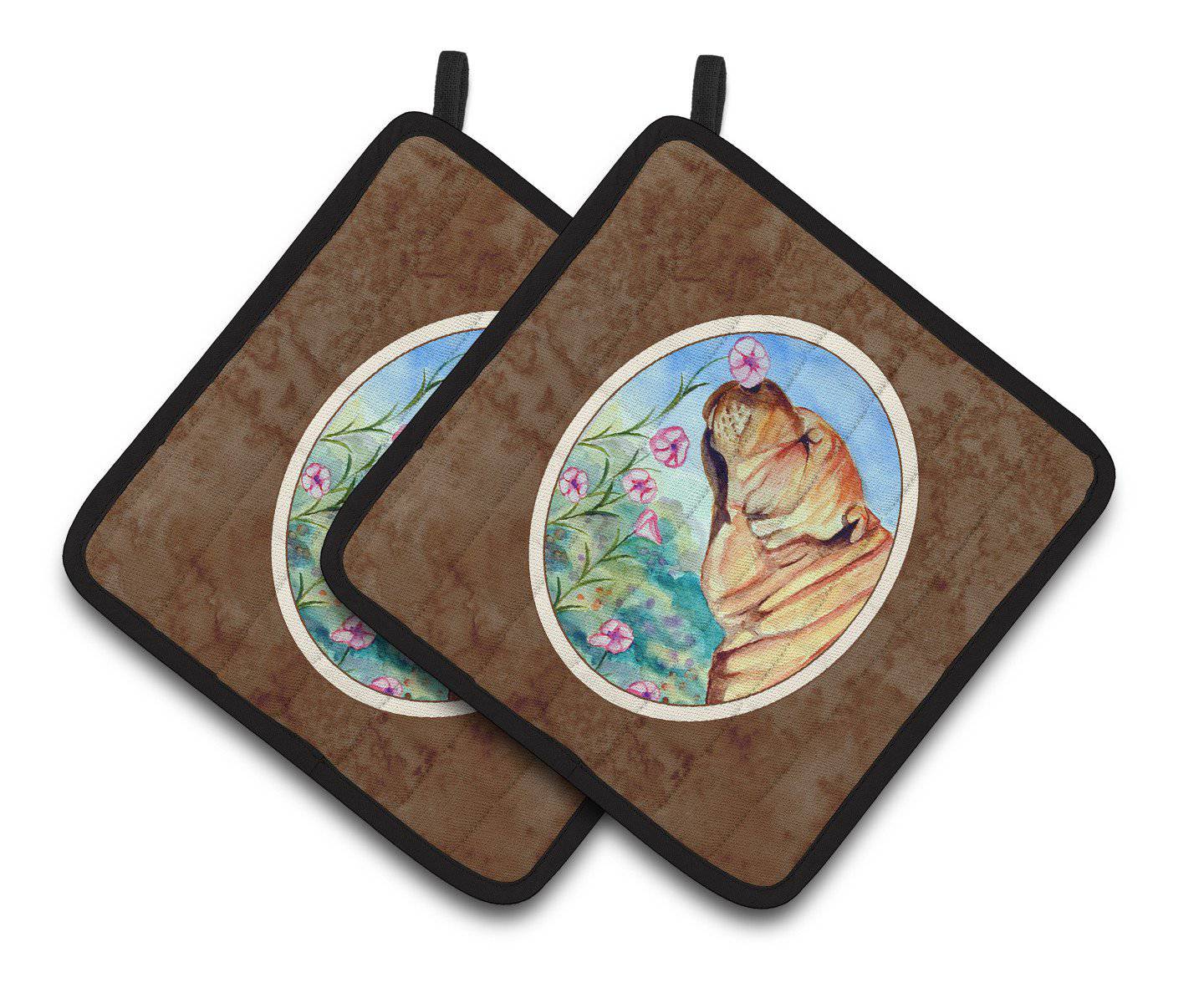 Shar Pei Smell the flowers Pair of Pot Holders 7105PTHD - the-store.com