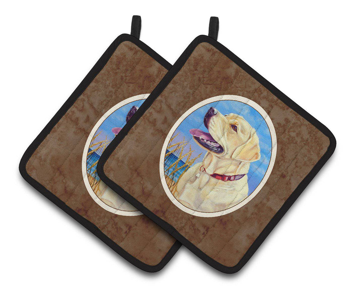 Yellow Labrador at the Beach Pair of Pot Holders 7158PTHD - the-store.com