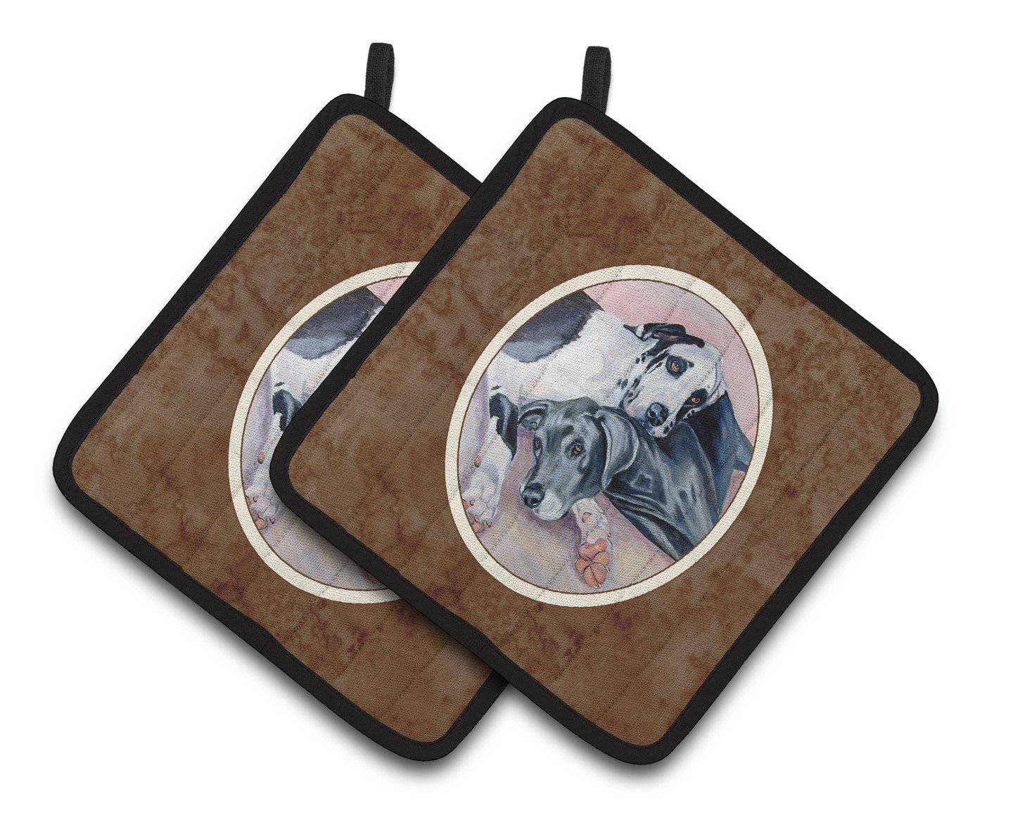 Black and Harlequin Great Dane Pair of Pot Holders 7164PTHD - the-store.com