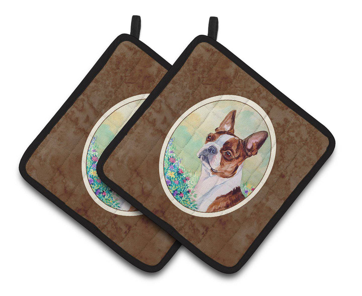 Red and White Boston Terrier Pair of Pot Holders 7222PTHD - the-store.com
